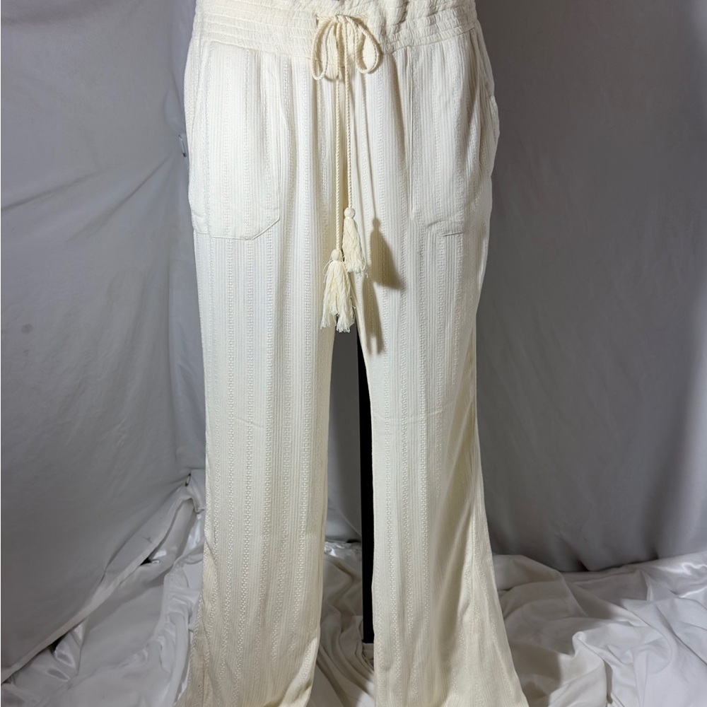 Roxy Women’s Cream Wide Leg Baggy Pants Tassel Drawstring Boho Beach Size L